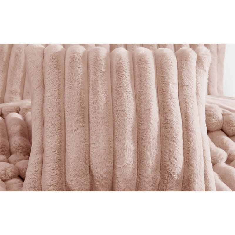 Blush Faux Fur Twin XL Comforter Set with Reversible Design