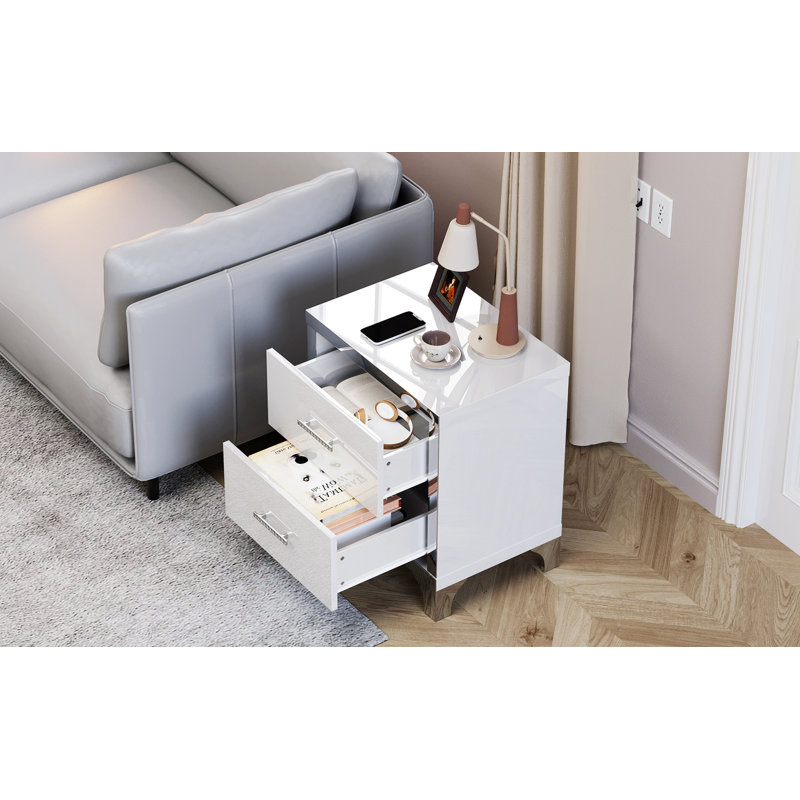 Table de chevet à miroir avec 2 tiroirs, table de bout moderne avec poignée en métal, table de chevet pour chambre à coucher, salon