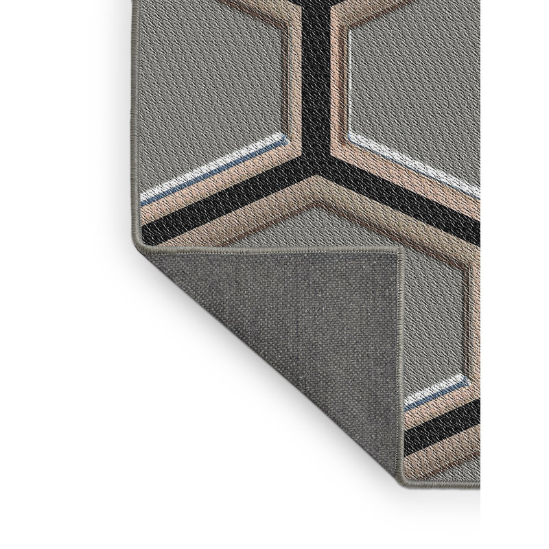 Tissé à la machine à partir de laine et de polyester gris/Tapis décoratif bleu marine shemena, Rectangle de 4 pi x 6 pi