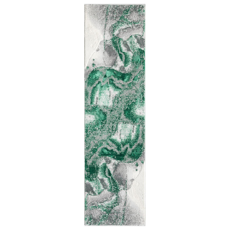 Nason Collection Abstract Grey/Green Area Rug,, Runner 2'2" x 7'9"