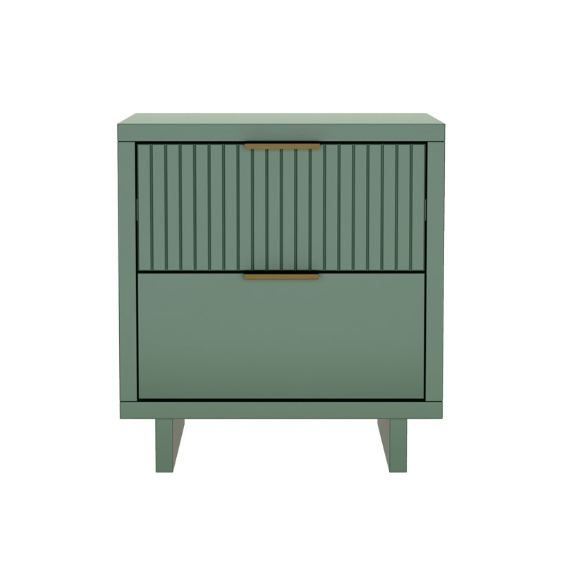 Table de chevet 2 tiroirs Elara, Vert sauge