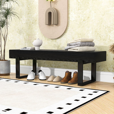 Farmhouse Wood Bench with Metal Legs for Entryway or Bedroom