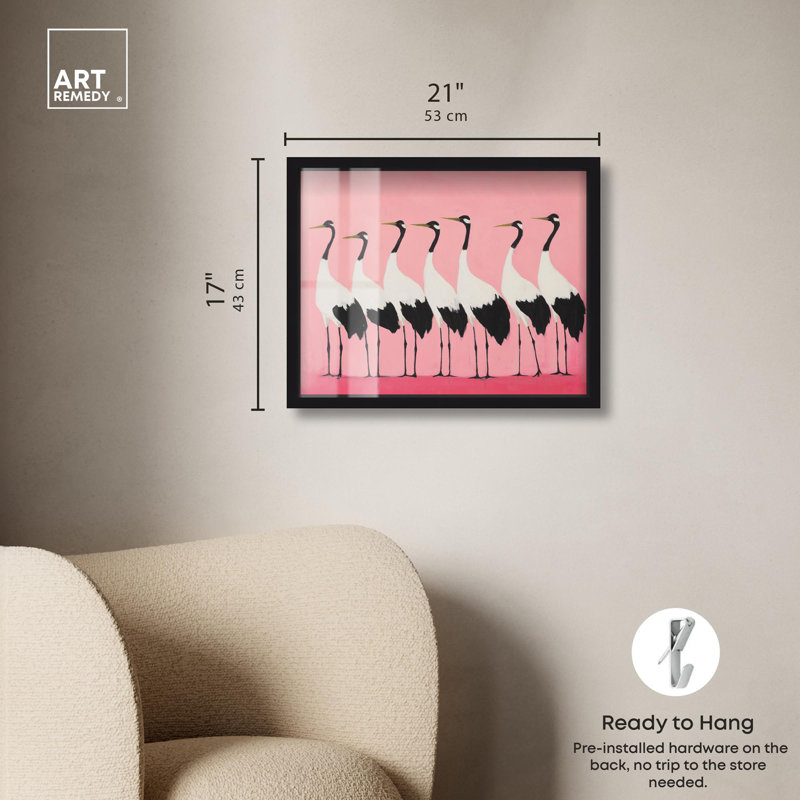 «Pink Plumage Parade Shadowbox» par Coastal Art, H 17 po x l 21 po, Noir