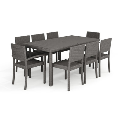 Martha Stewart Bedford 9Pc Outdoor Rattan Wicker Patio Dining Set With 8 Stack Chairs And 71" Table