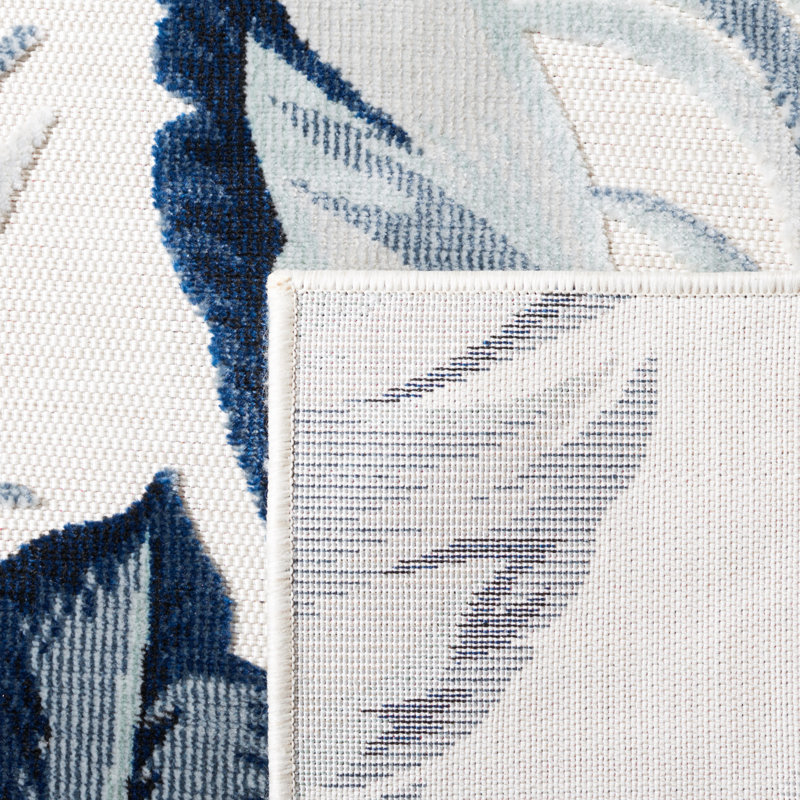 Tapis intérieur / extérieur floral ivoire / bleu marine / gris Sandisfield, Rectangle 9 pi x 12 pi