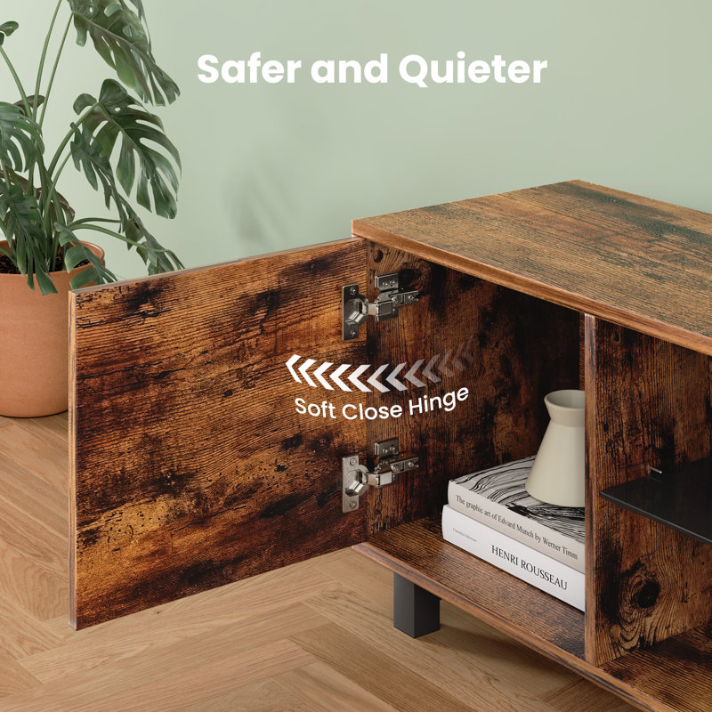 Rustic Brown Particle Board TV Stand with Mount and Storage Cabinet