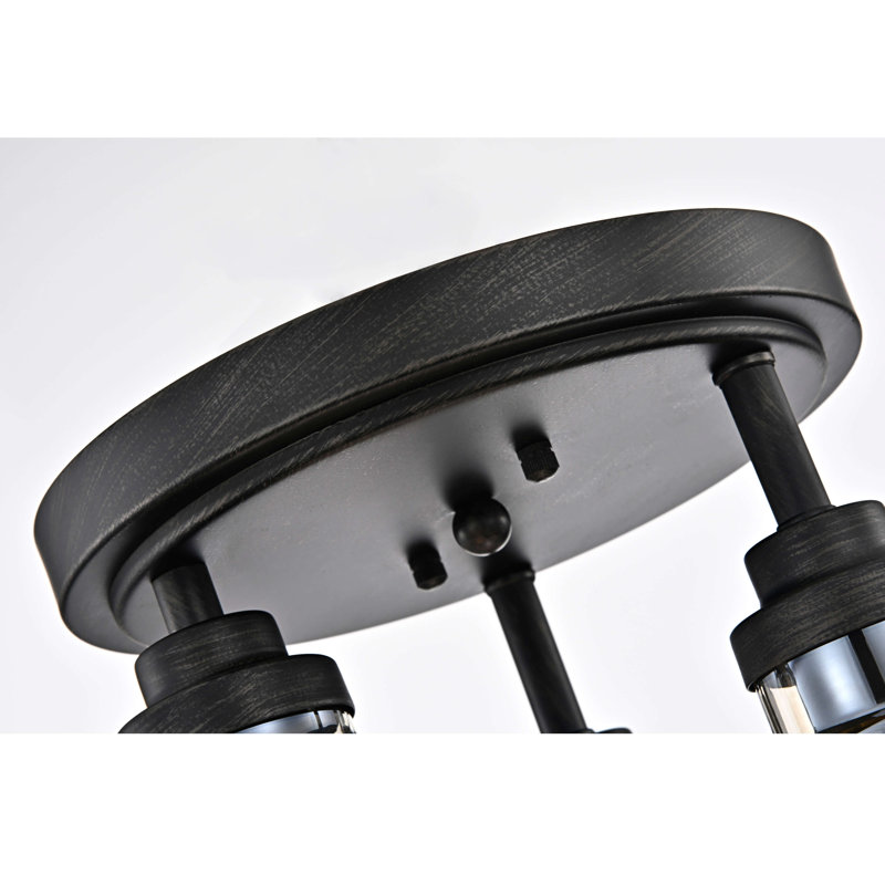 Niemi 3 - Light 13.8" Antique Black Semi Flush Mount with Cognac Glass Shade