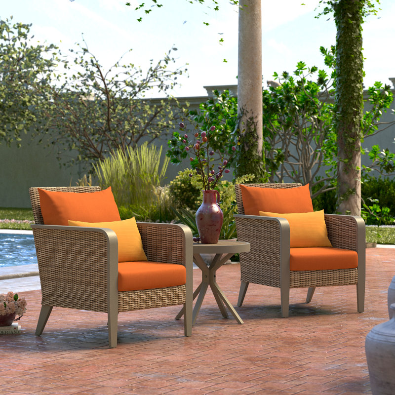 Ensemble de 2 fauteuils club d'extérieur et table d'appoint Ehbrd® Ehudd, Tissage uni Sunbrella® palette Cayenne