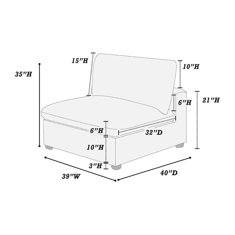 Fauteuil sans accoudoirs de 39 po Aleshya, Velours côtelé gris pâle