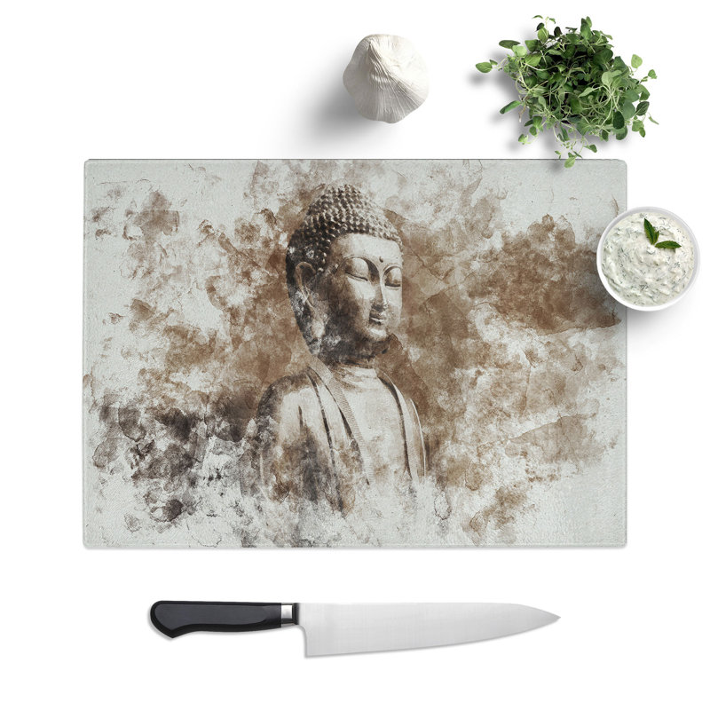 Buddha Statue Vol.3 Watercolour Chopping Board, 0.4cm H x 28.5cm W x 39cm L