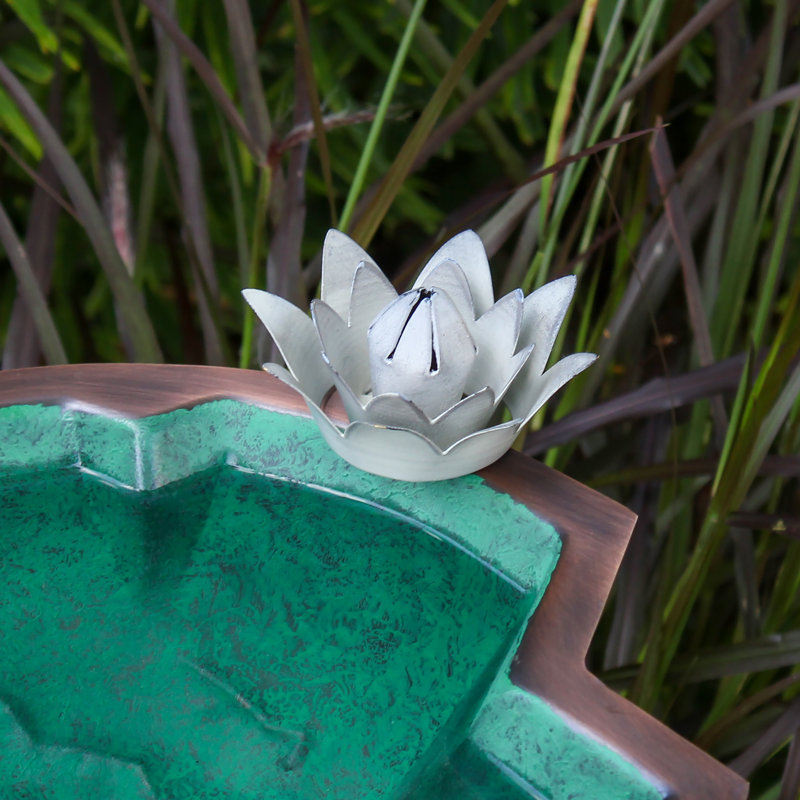 Green Patina Metal Lilypad Birdbath with Stake