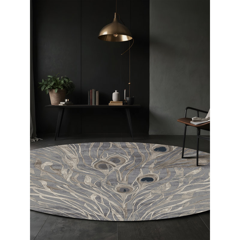 Tapis gris soyeux et moelleux, Rond 3 pi