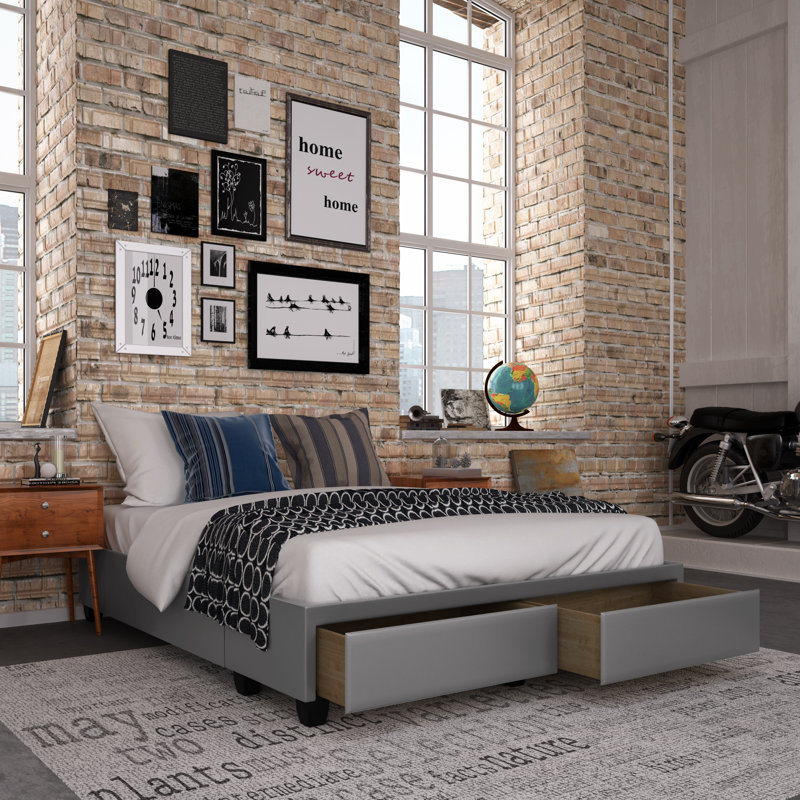 Lit plateforme avec rangement en similicuir Parma, gris, Grand