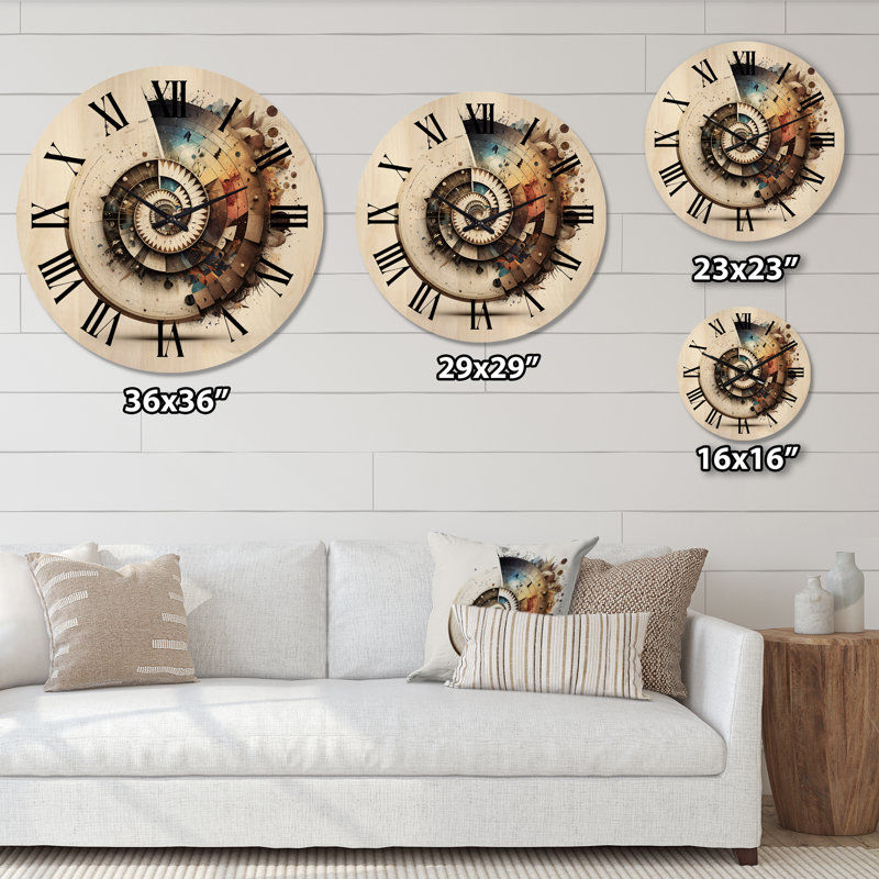Caclulating The Universe Spiral Illustration II - Abstract Spirals Oversized Wood Wall Clock, Medium