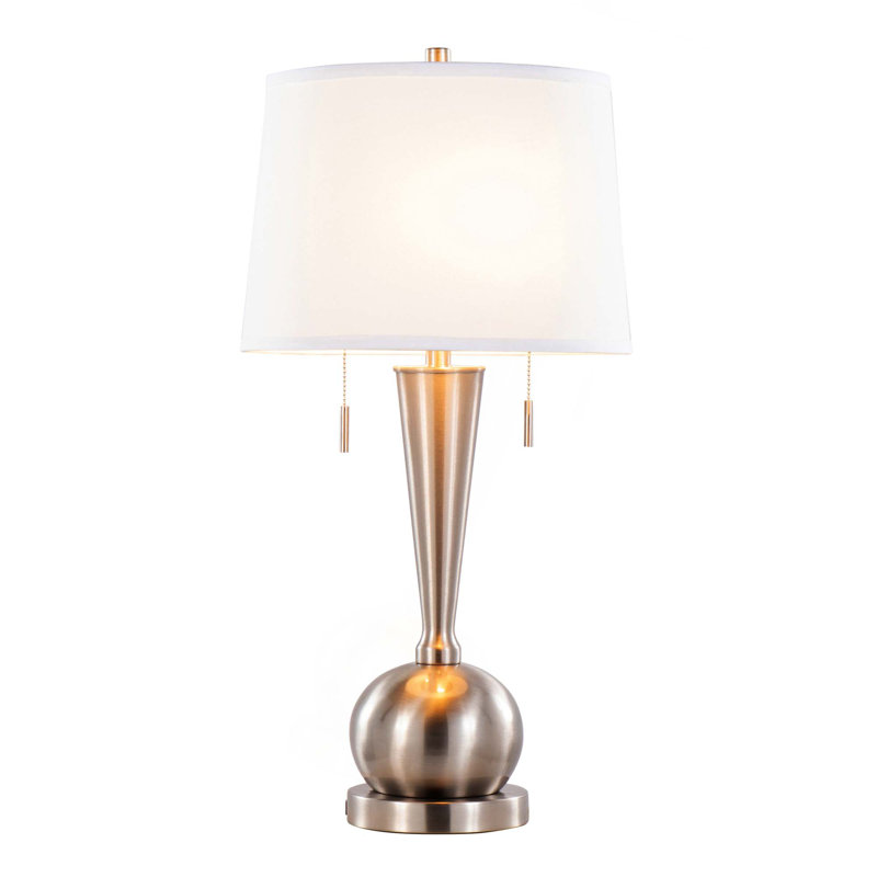 Jules 30.25" Contemporary Metal Table Lamp In Brushed Nickel With White Linen Shade And Built-In Usb Port From Grandview Gallery - Set Of 2