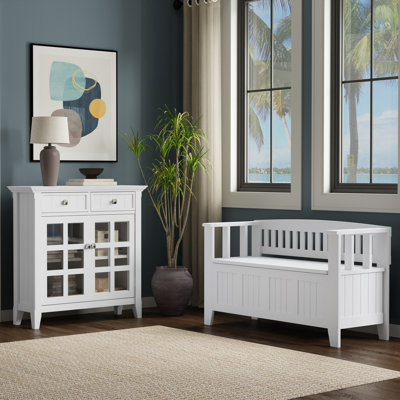 Acadian Solid Wood 48 Inch Wide Storage Bench And 36 Inch Wide Storage Cabinet In White