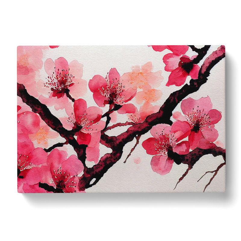 Cherry Blossom Flower Watercolour - Wrapped Canvas, 40cm H x 60cm W x 3cm D