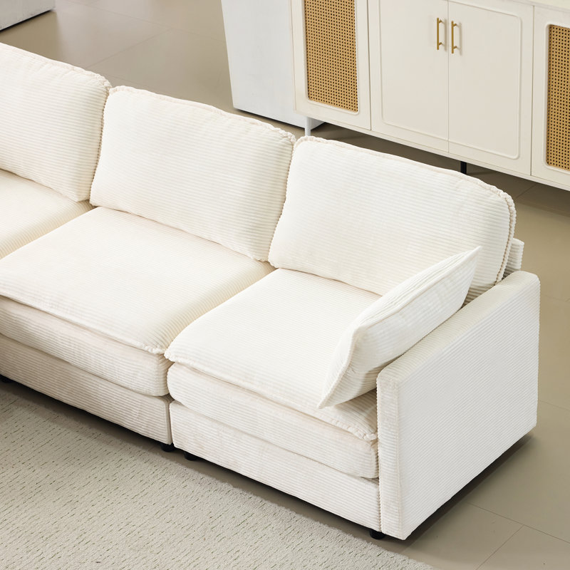 Nuage modulaire 3 places 104 po avec velours côtelé beige, mousse haute, pour chambre à coucher et maison