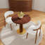 Φ Table de salle à manger ronde rétro en noyer de 80 cm avec base en laiton et bois massif. Table avec pieds en bois et base dorée, table pour 2 personnes pour petit espace