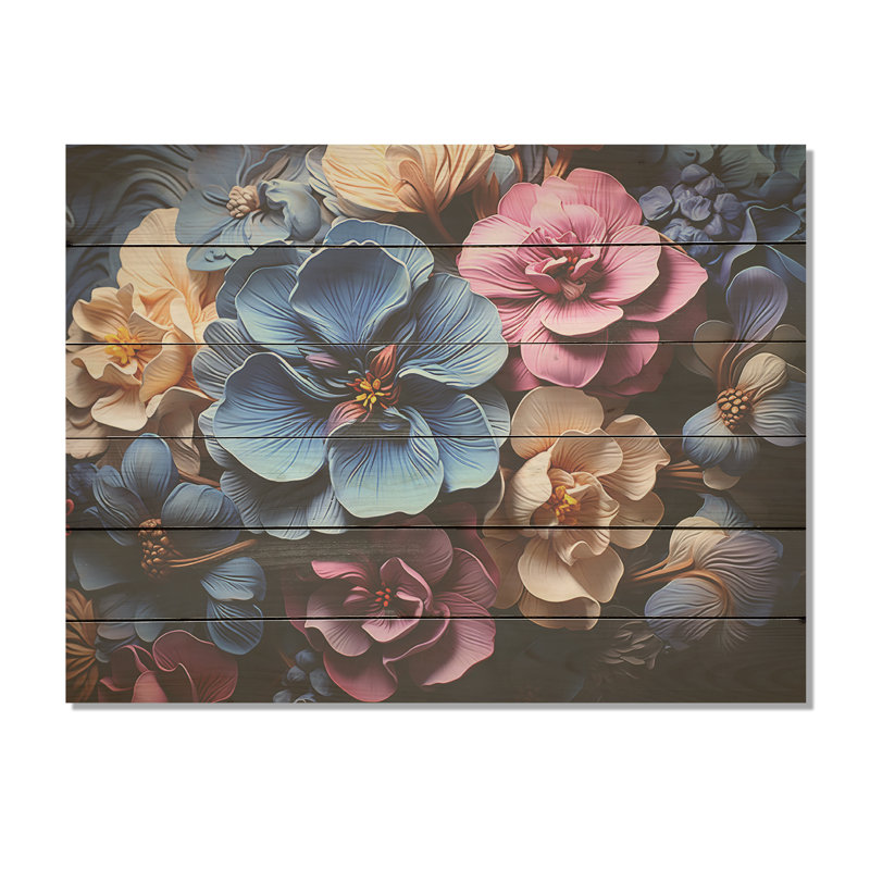 Nocturnal Pansy Elegance - Art sur bois de pin naturel, H 24 po x l 32 po