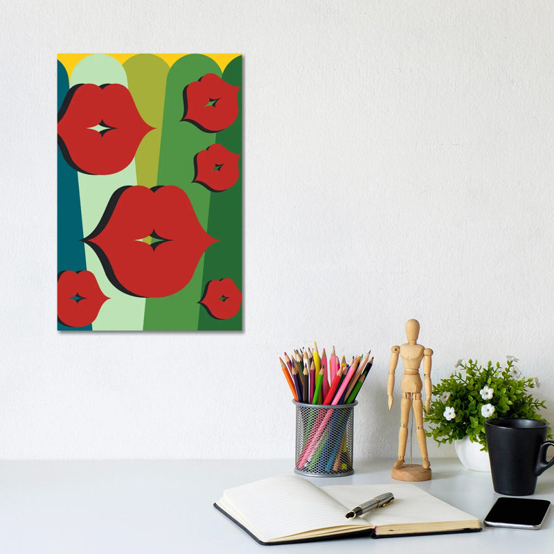 Happy Red Lips by Emmanuel Signorino - Wrapped Canvas Print, 20.32 cm H x 30.48 cm W
