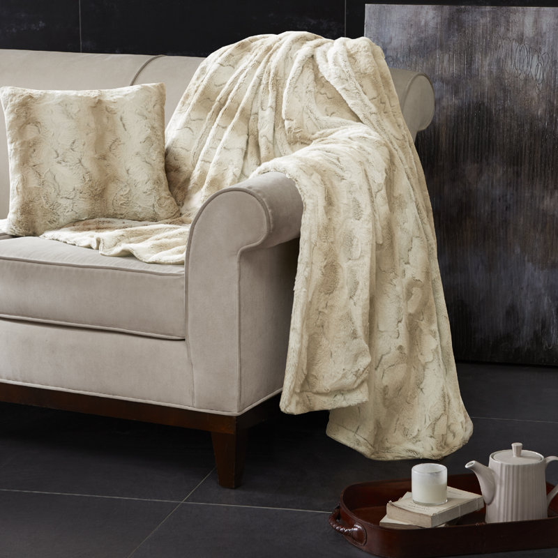  Faux Fur Striped Throw Pillow, Sand