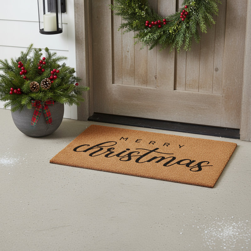Paillasson 24 po x 36 po brun et noir Merry Christmas