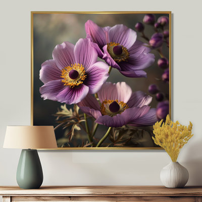 Gros plan d'une fleur d'anémone rose - art mural floral