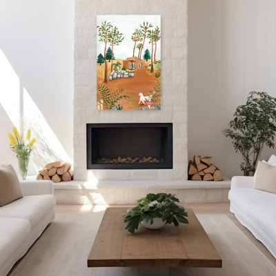 Woodland Cabin Cat Peaceful Rustic Serene Cat Fern Forest Landscape Wall Art