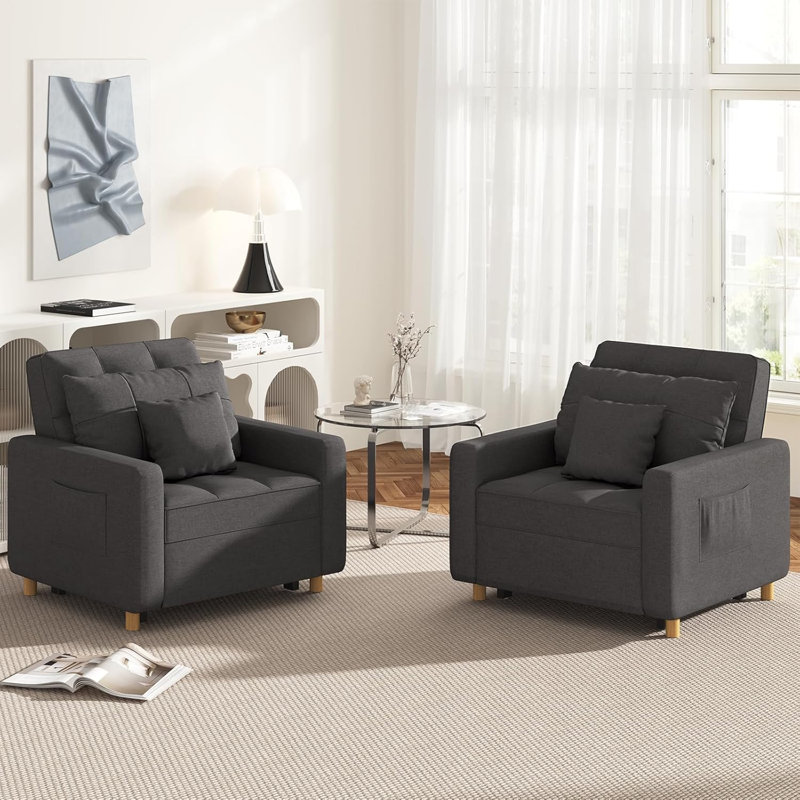 Emma-Leigh 1 Seater Fabric Accent Chairs Bed, Charcoal Grey Linen