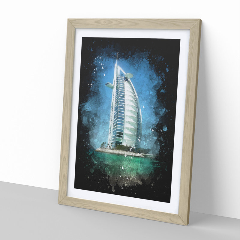 The Burj Al Arab in Dubai Vol.2 Paint Splash - Picture Frame Graphic Art, 36cm H x 27cm W x 2cm D, Oak Framed