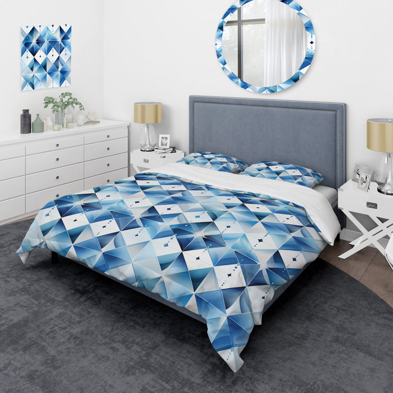 Ensemble de housse de couette Blue and White Tiles Diamonds I, Housse de couette simple + 1 taie décorative stan