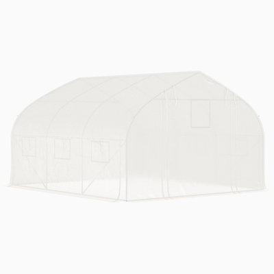 Outsunny 11.5' X 10' X 6.5' Walk-In Tunnel Greenhouse House With Zippered Mesh Door, 7 Mesh Windows & Roll-Up Sidewalls, Upgraded Gardening Plant Hot House With Galvanized Steel Hoops, White