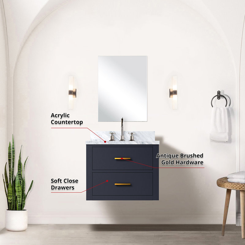 24 po L 24 po x P 24 po. Avec comptoir en acrylique, robinet et miroir, baignoire de 18 po x 18 po incluse, Blue