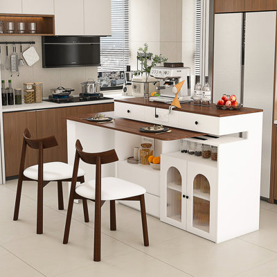 Ensemble d'îlot de cuisine avec 2 chaises en bois massif