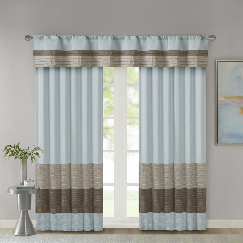 Blue and Tan Polyoni Pintuck Window Valance