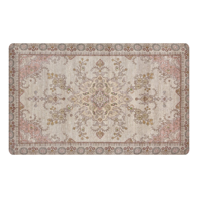 Waterproof High Density Foam Kitchen Rug, 32"L x 20"W, Yellow Persian