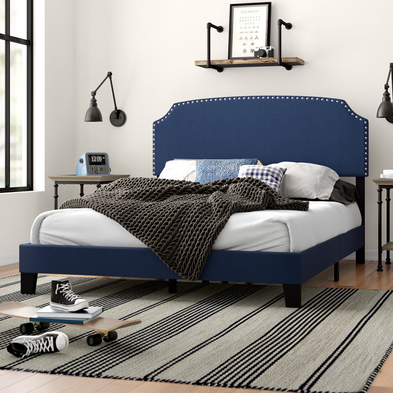 Lit tapissier standard à profil bas Thornaby, bleu, Plein