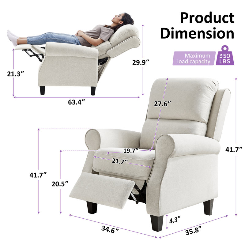 Fauteuil inclinable de 34,6 po avec dossier réglable et repose-pieds, Lin beige