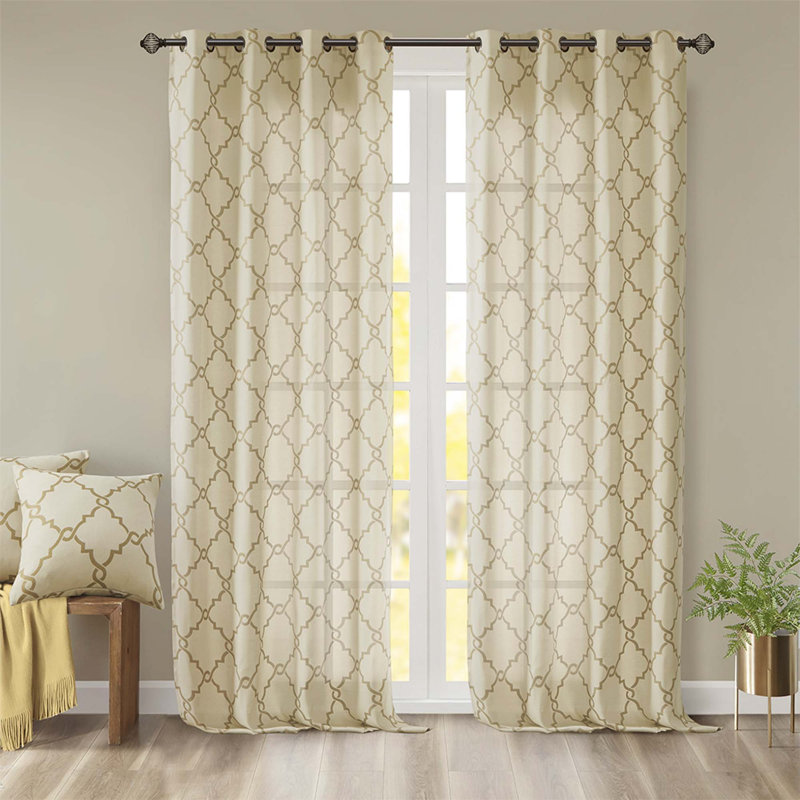 Panneau de rideau à œillets Frwork, L 50 po x L 63 po, Beige/Or