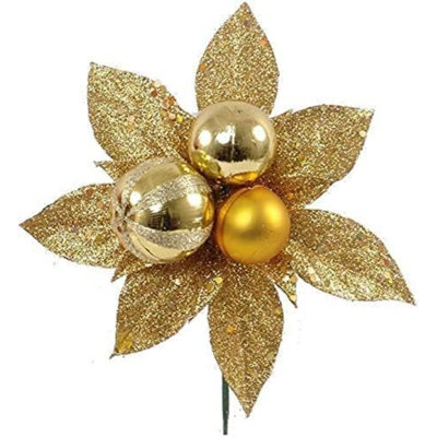 Ensemble de guirlande de Noël de 24 pouces avec picsettia à paillettes dorées et boules ornementales de 24 pouces