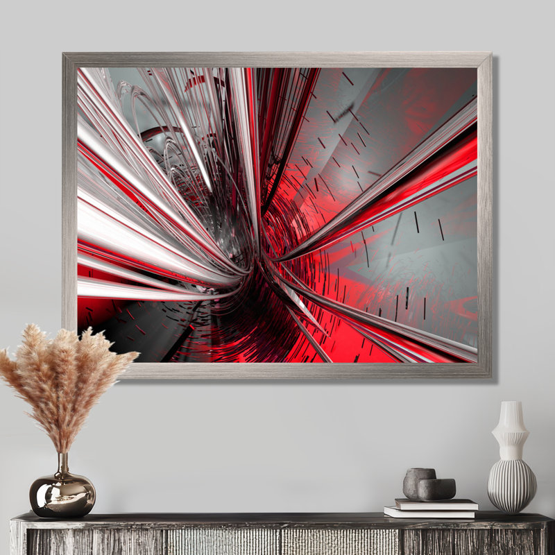 « Fractal 3D Deep into Middle » - Impression d'art graphique, H 34 po x l 44 po, Argent, Impression encadrée