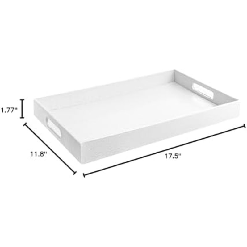 18"X12" White Glossy Crocodile Faux Leather Serving Tray Beautiful Modern Elegant Decorative Tray With Handles Ottoman Coffee Table Perfume Display Makeup For All Occasion's