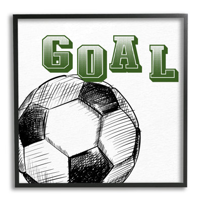 But, ballon de soccer, sport, vert, typographie, gris, ferme rustique, estampe numérique encadrée, art texturé par Kim Allen