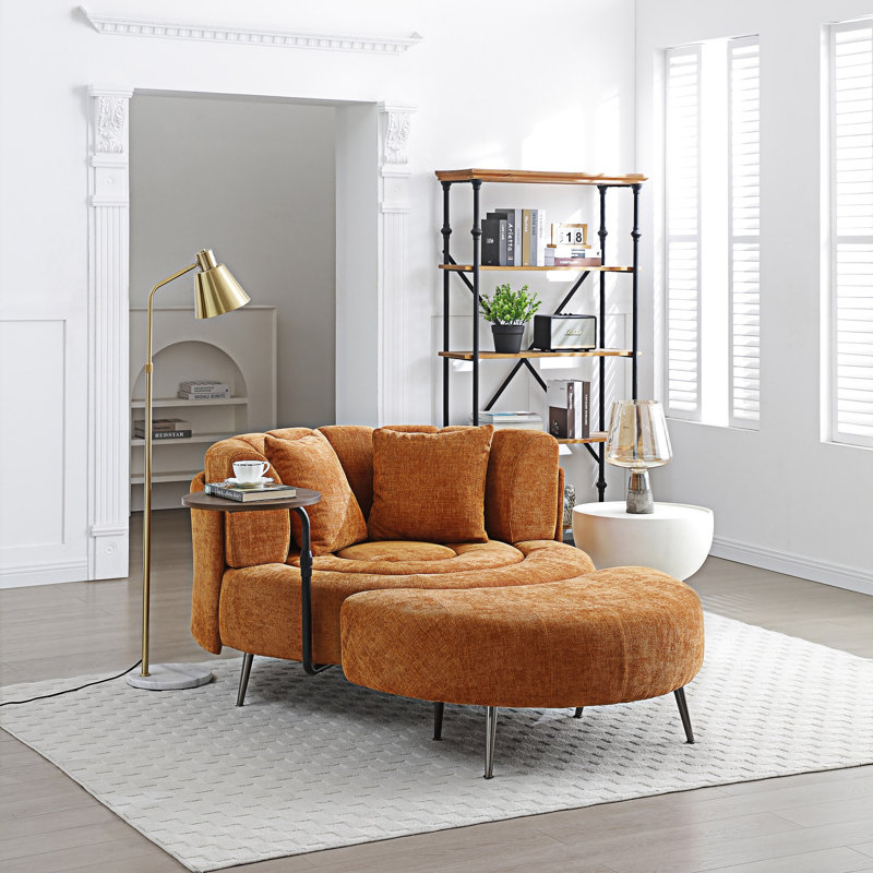 Fauteuil demi-tonneau surdimensionné simple avec repose-pieds, Orange