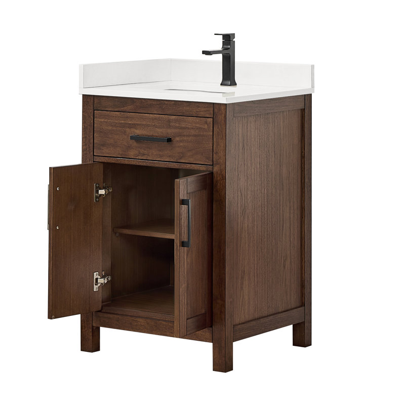Beckett 24" Freestanding Single Bathroom Vanity with Quartz Top, Dark Walnut, Matte Black, White Quartz