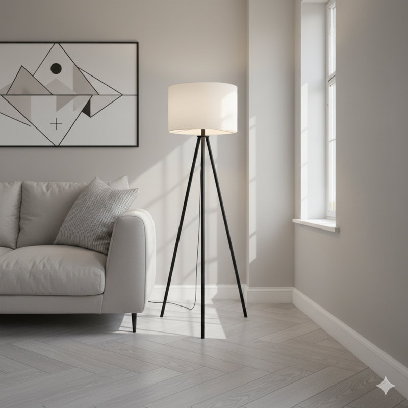 Lighting, 63"H, Floor Lamp, Black Metal, Ivory / Cream Shade, Contemporary, Black