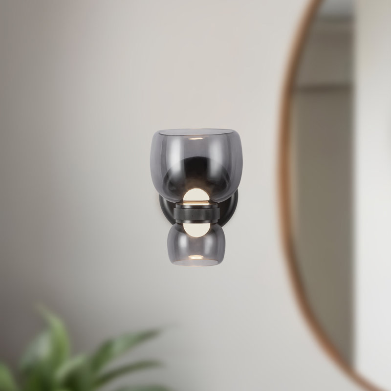 Sutton 8-in Black dimmable LED Bathroom Vanity Light, Oil Rubbed Bronze, Smoked Glass