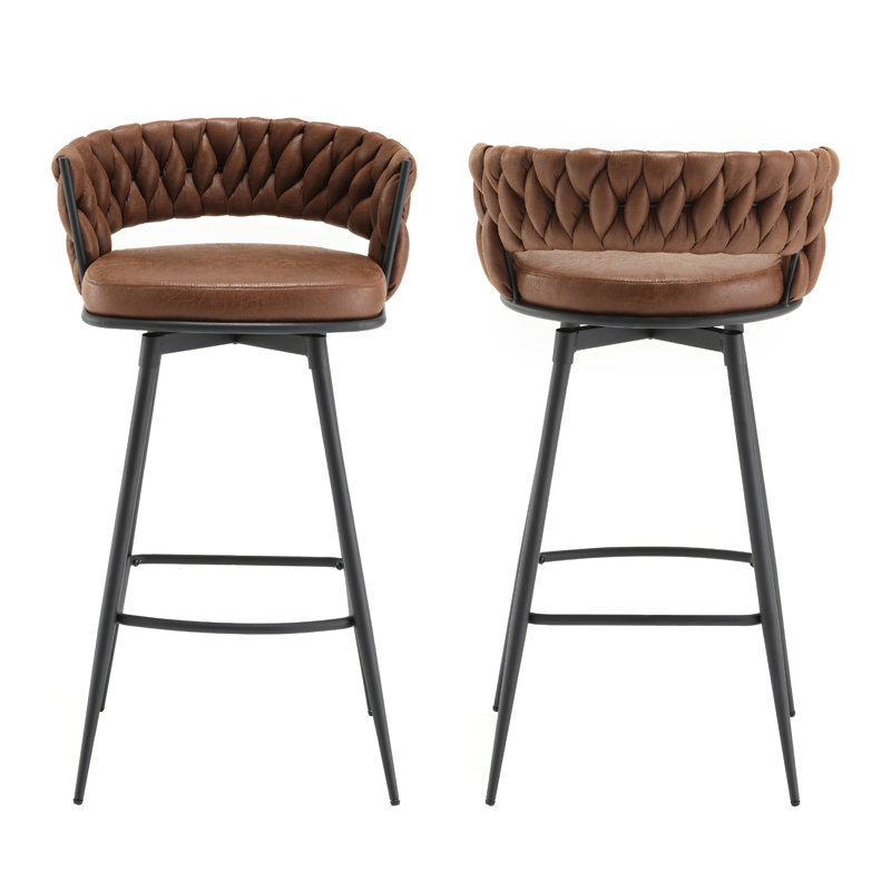 Kymberlynn Swivel Upholstered Low Back Bar & Counter Stool With Metal Frame, Brown, Bar Stool (30.7” Seat Height)