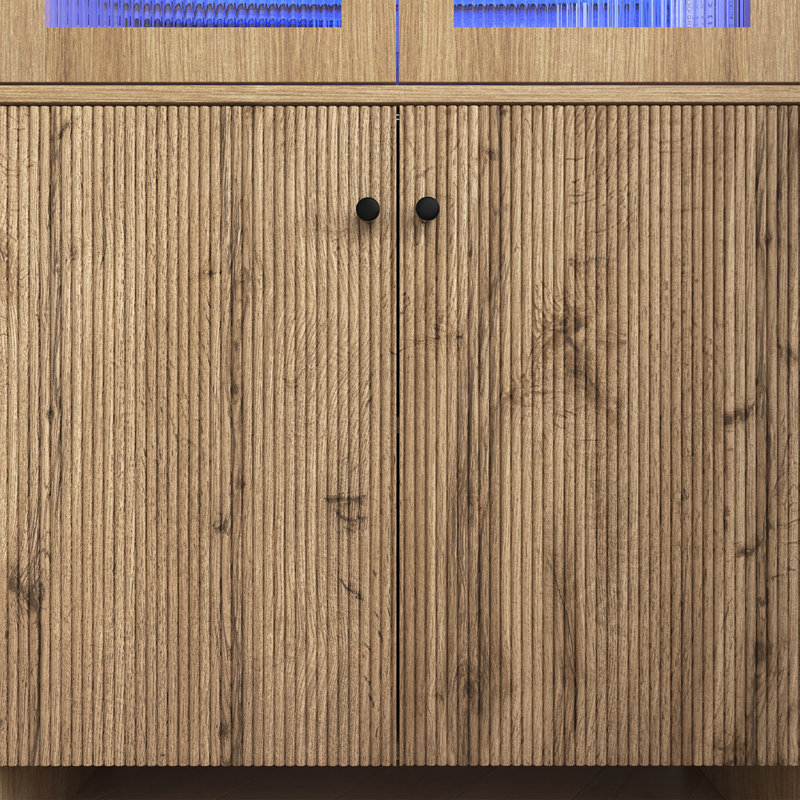 Arch Storage Pantry Cabinet with LED Lighting, Natural Wood